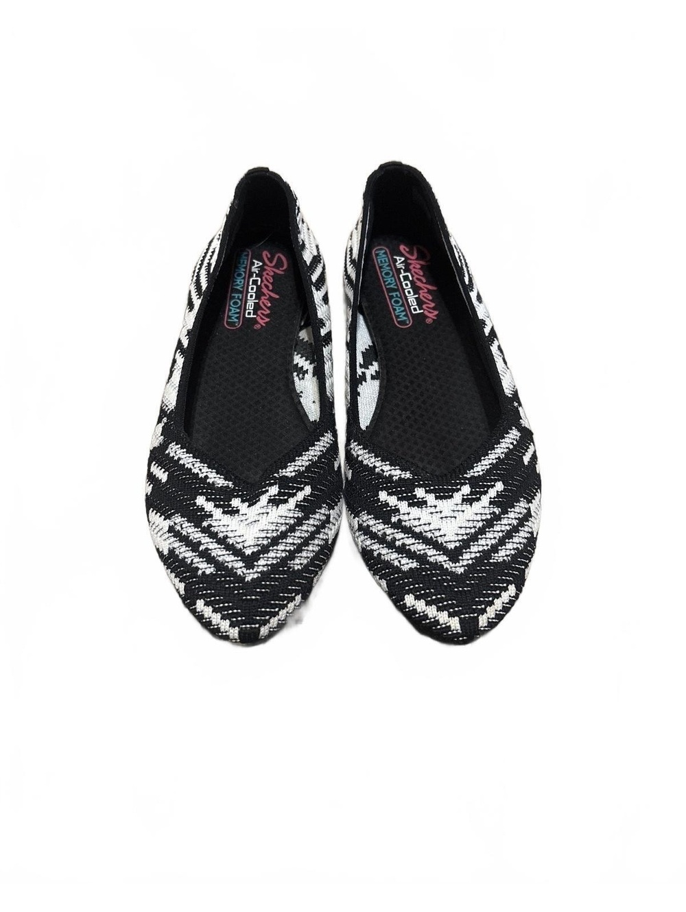Skechers Cleo Honeycomb Black White Geometric Knit Flats Size 7.5 Air Cooled